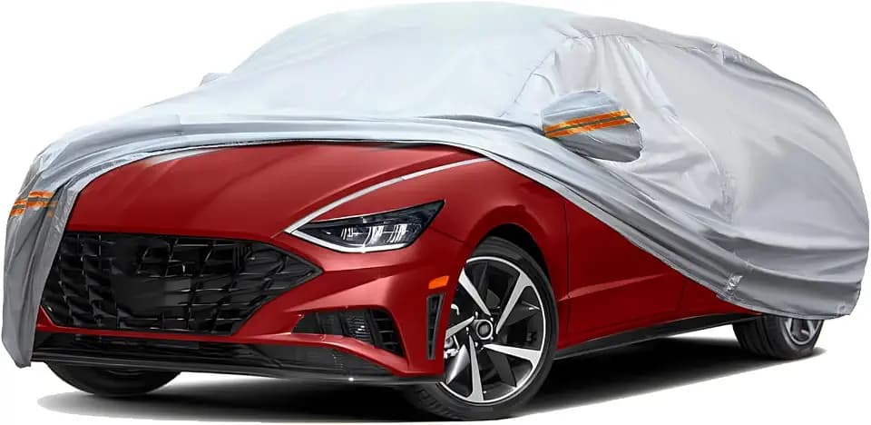 TUCAREST 6 Layers Full Car Cover for Sedan/Wagon/Coupe/Hatchback - Waterproof, Insulated, Anti-UV, Snow-Proof, Anti-Wind, All-Weather, Thickened Protection, up to 165-181 in