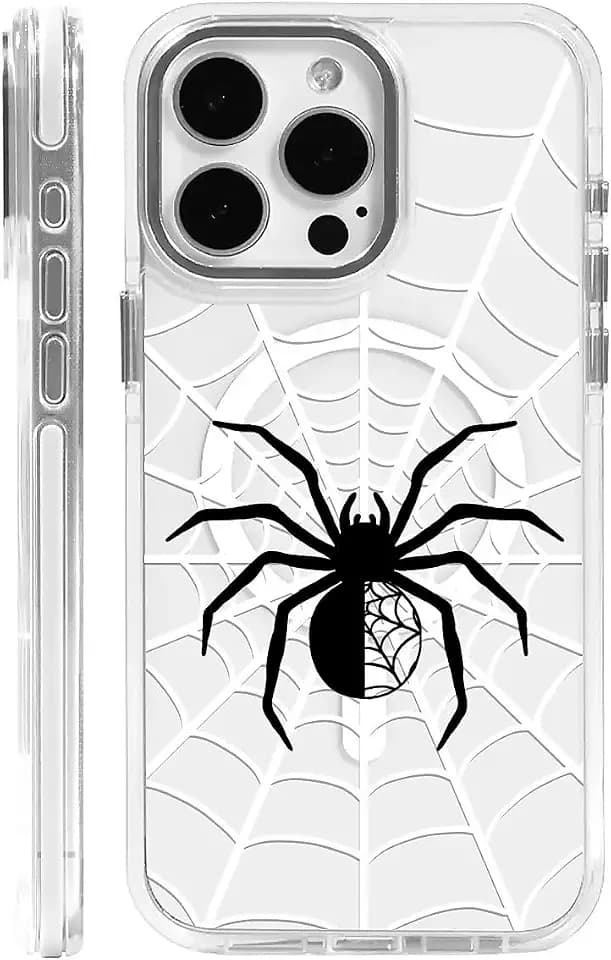 Case for iPhone 13/14,Black Spider Web A3 Clear Cases,Compatible with MagSafe,Slim Shockproof Magnetic Phone Sleeve Case for Girls Man,Scratch-Resistant Back ﻿
