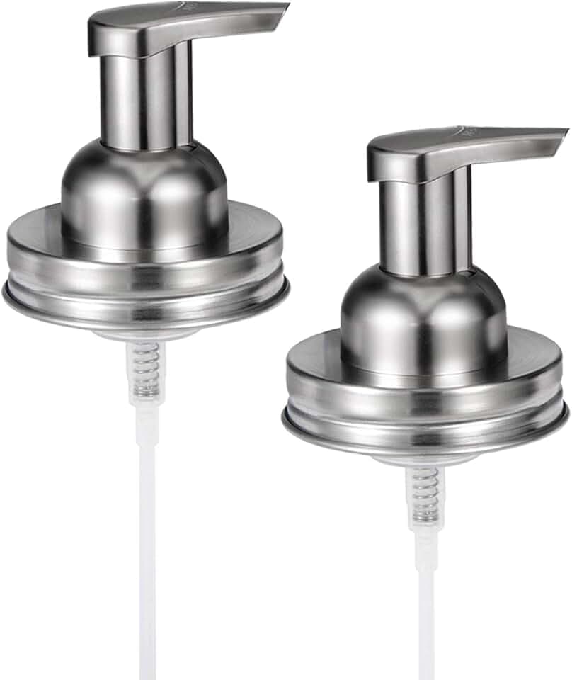 Amolliar Mason Jar Foaming Soap Dispenser Pump Lids, Brushed Nickel 2 Pack