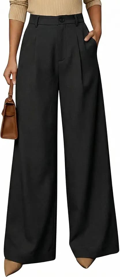 Arach&Cloz Women's Linen Pants Wide Leg Palazzo Casual Petite Trousers