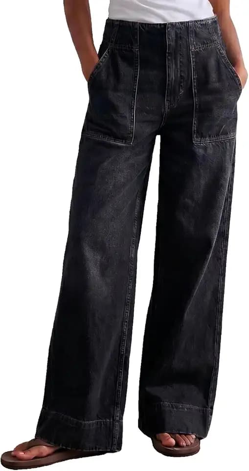 Women's Wide Leg Jeans Baggy Low Mid Rise Pull On Denim Pants Y2k