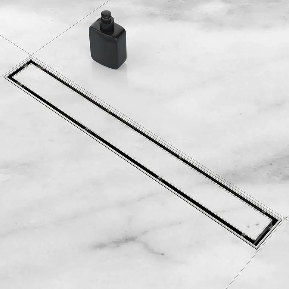 Linear Shower Drain 24 Inch, ZEKOO 2 in 1 Brushed Nickel Shower Drain, 304 Stainless Steel Linear Drain with Tile Insert Grate, Rectangle Shower Floor Drain