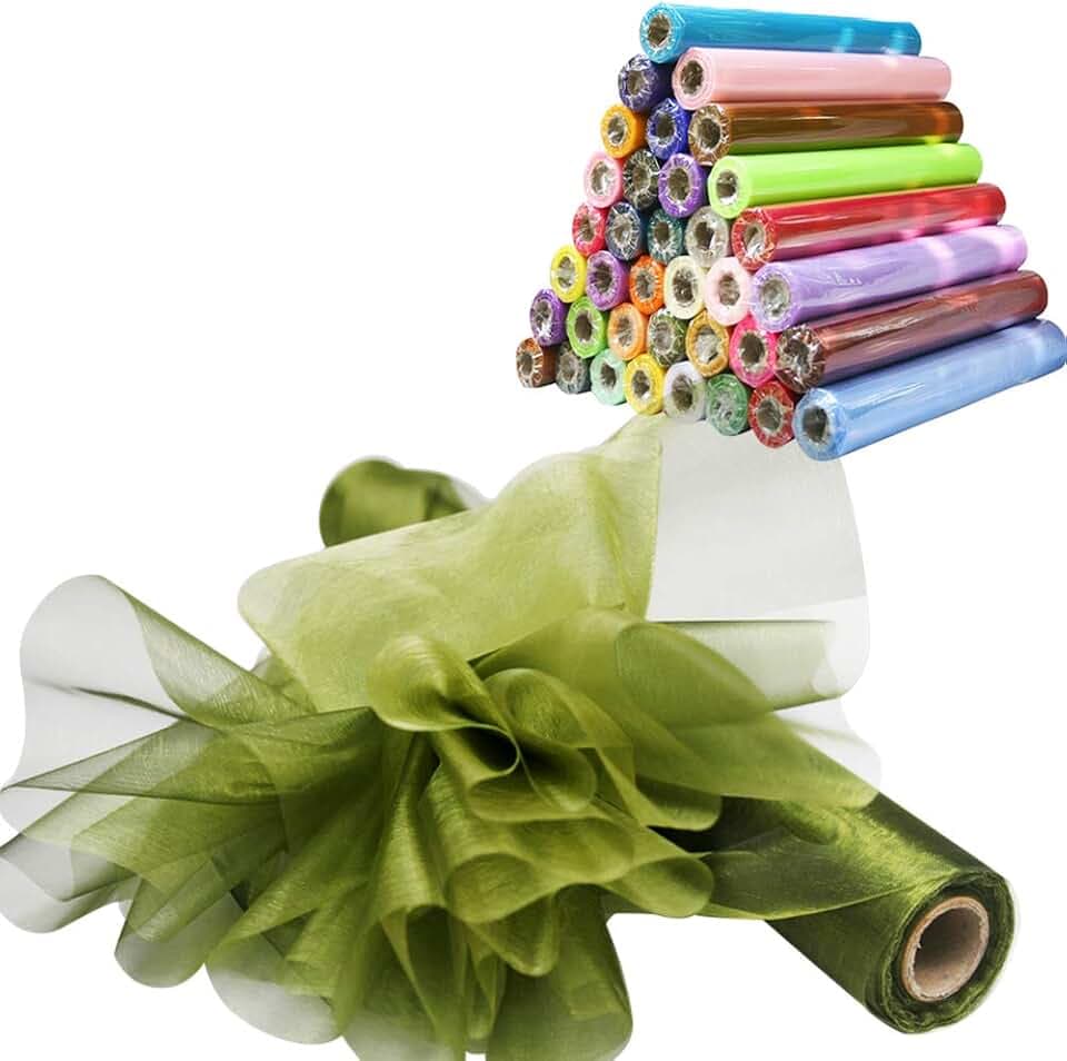 Time to Sparkle 29CM X 26M Organza Rolle Weich Schiere Stoff Hochzeit Party Geschenke(Olivegreen)