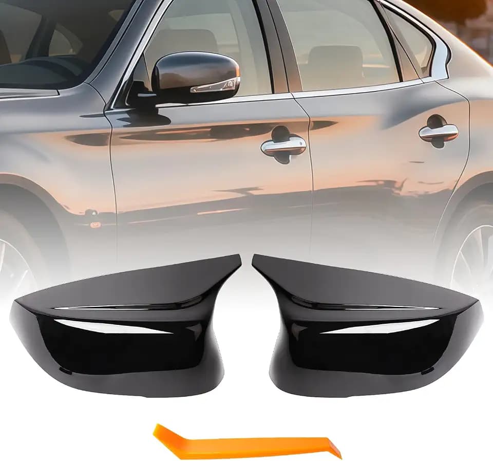 1Pair Glossy Black Side Mirror Cover Caps Fit For Infiniti Q50 2014-2024 For Q60 2017-2022 For Q70 2014-2019 For QX30 2017-2019 Left Right Replaces 96373-4GA0H
