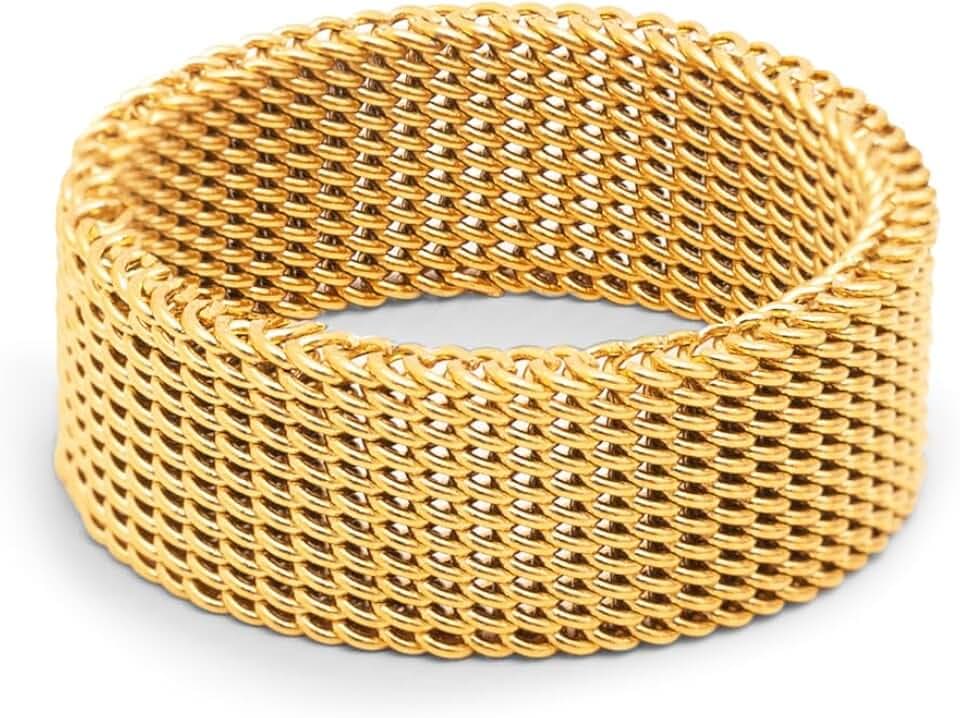 SINGULARU - Ring Mesh - Ring aus 18kt vergoldetem Stahl - Breiter Maxi-Ring mit 8 mm Höhe und 1,9 mm Dicke - Verfügbare Größen 10-16 - Damenschmuck