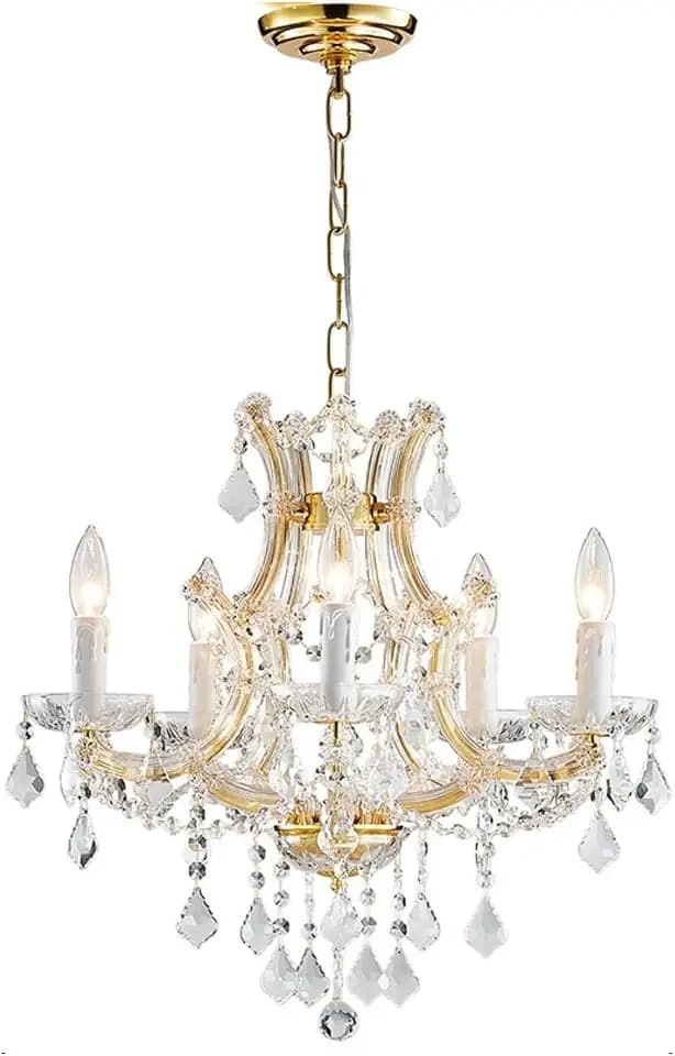 Saint Mossi 5-Lights Maria Theresa K9 Crystal Chandelier Light Fixture,Modern Chandelier Gold Chandelier for Bedroom,Dining Room,Living Room,H19 x W19,Chain Adjustable