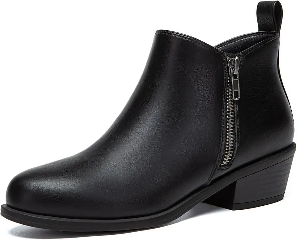 Athlefit Women's Chunky Low Heel Short Ankle Boots with Side Zipper