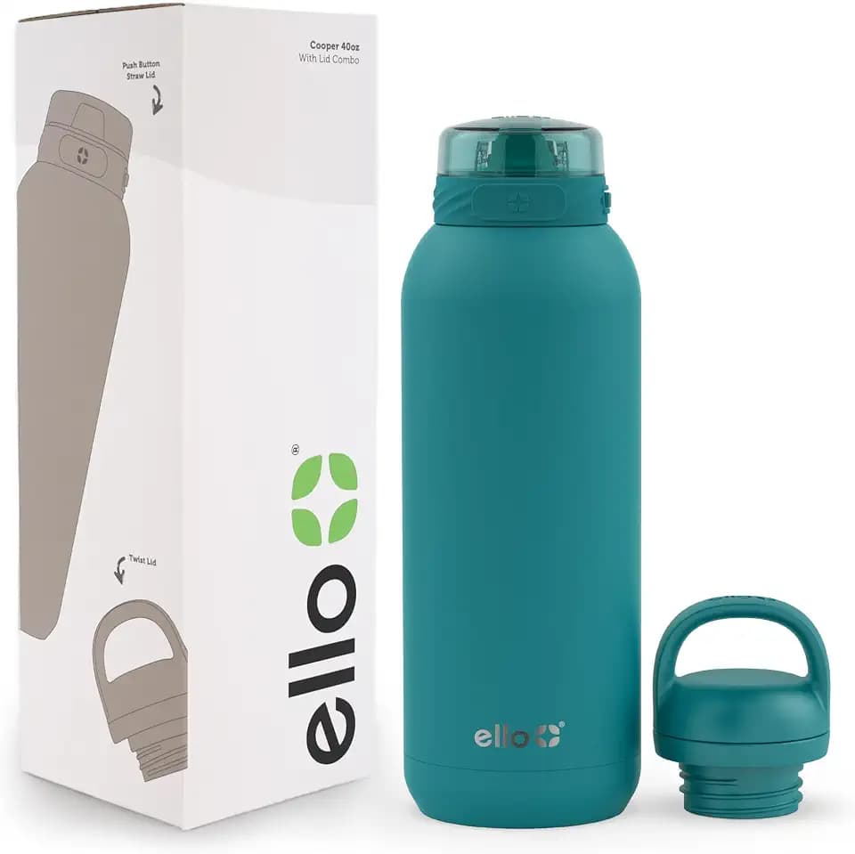 Ello Cooper 40oz Insulated Stainless Steel Water Bottle with Straw, Antigua