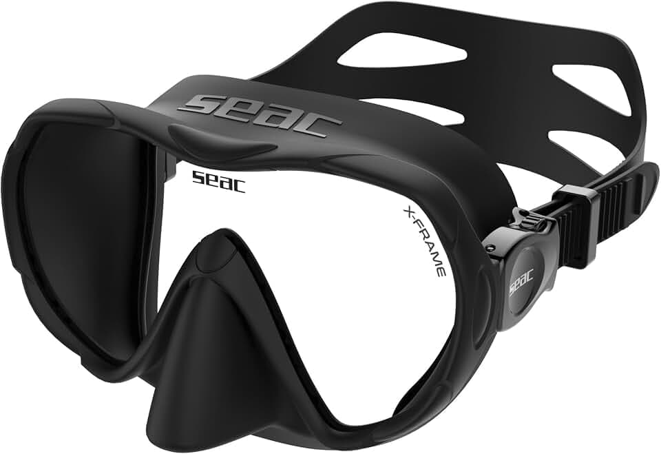 SEAC X-Frame - Rahmenlose Silikon-Tauchmaske mit einzelner gehärteter Glaslinse | Klare Sicht und Stabilität unter Wasser, geringes Volumen | Zum Tauchen und Schnorcheln - Made in Italy