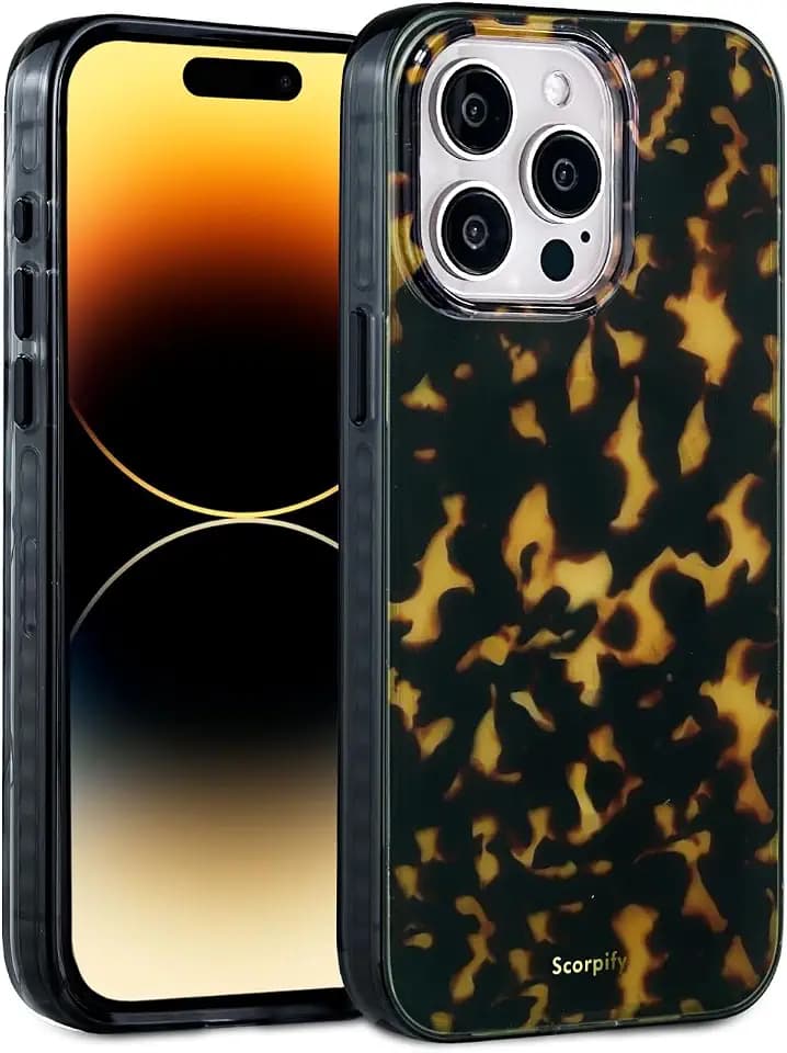 SCORPIFY for iPhone 15 Pro Case [Compatible with MagSafe] with Dark Brown Tortoise Shell Design, Cute Brown Magnetic Phone Cover for Women Girls, Slim Shockproof Bumper with Stylish Pattern