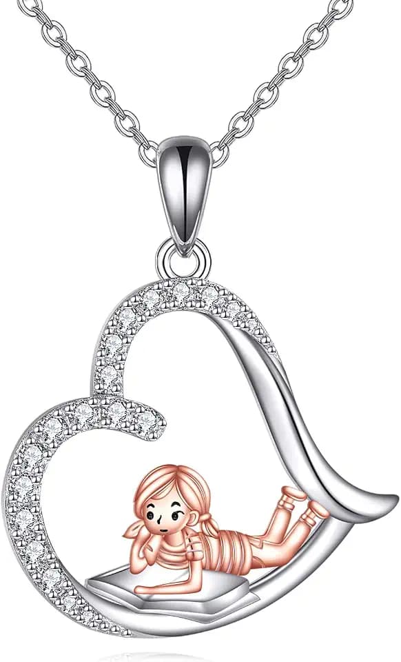 VONALA 925 Sterling Silver Book Necklace for Women Heart Pendant Jewelry Graduation Birthday Gifts for Reading Lovers Student Friends Classmate