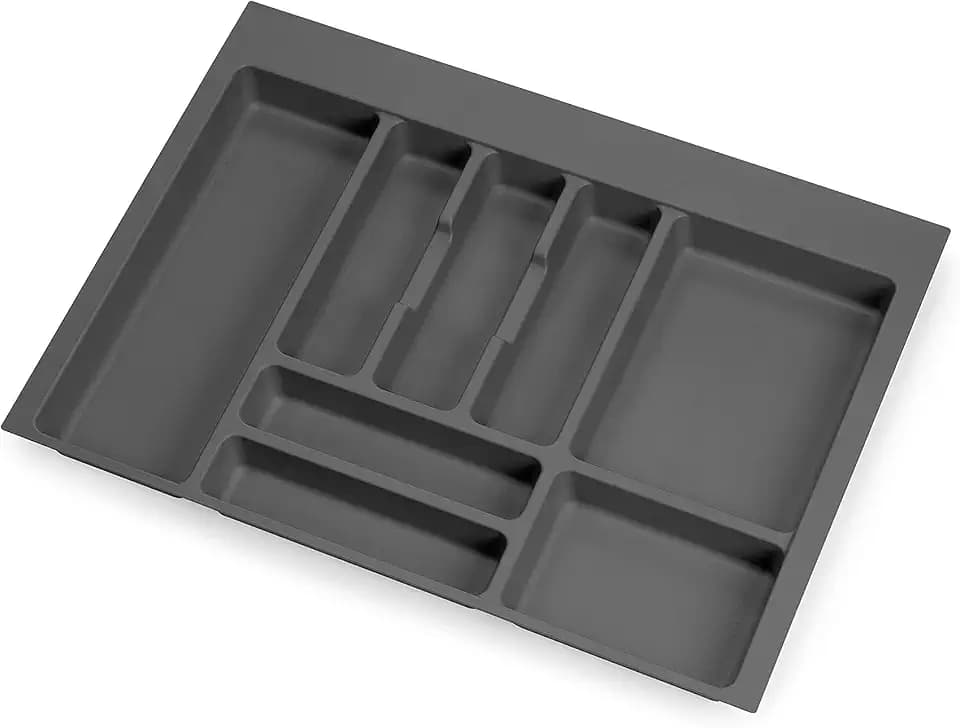 Emuca - Besteckorganisator, Schubladenorganisator für die Küche, Besteckkasten 636x482mm, 8 Fächer, Modul 70 cm, Kunststoff, Anthrazitgrau