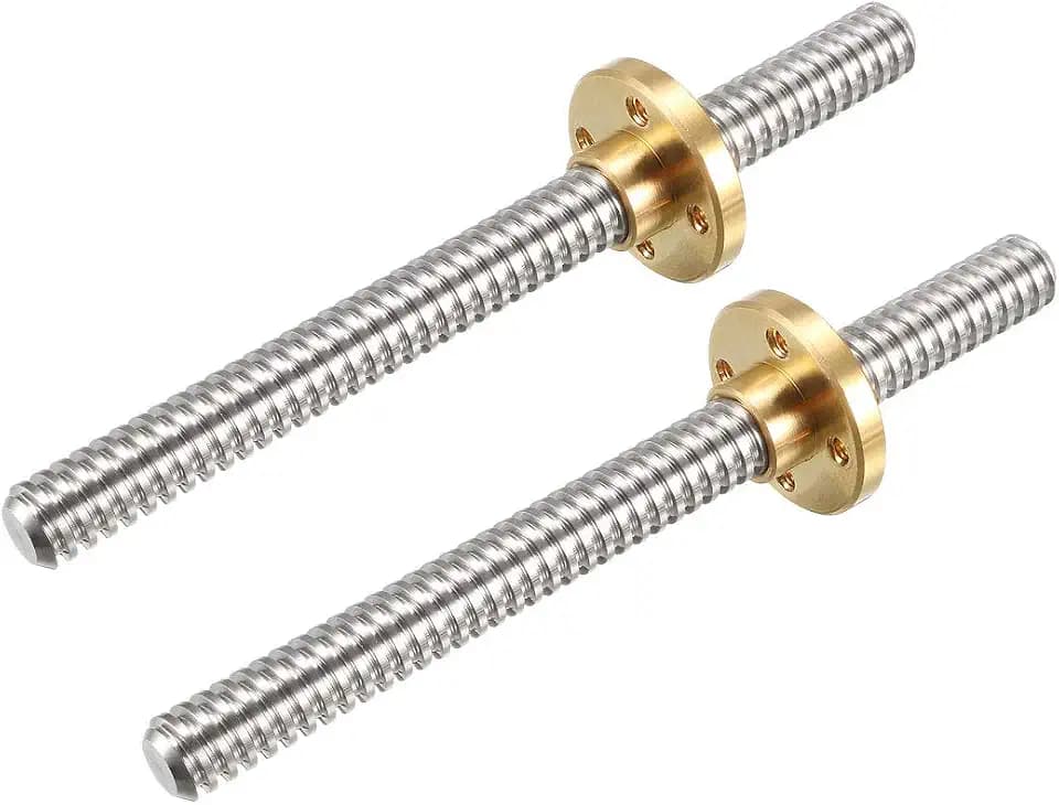 sourcing map 100 mm Länge T8 8 mm Durchmesser Blei-Schraubenstab, 4 Blei-Edelstahl-Bleischraube mit Kupfermutter, Trapezgewinde für 3D-Drucker, Z-Achse, 2 Stück