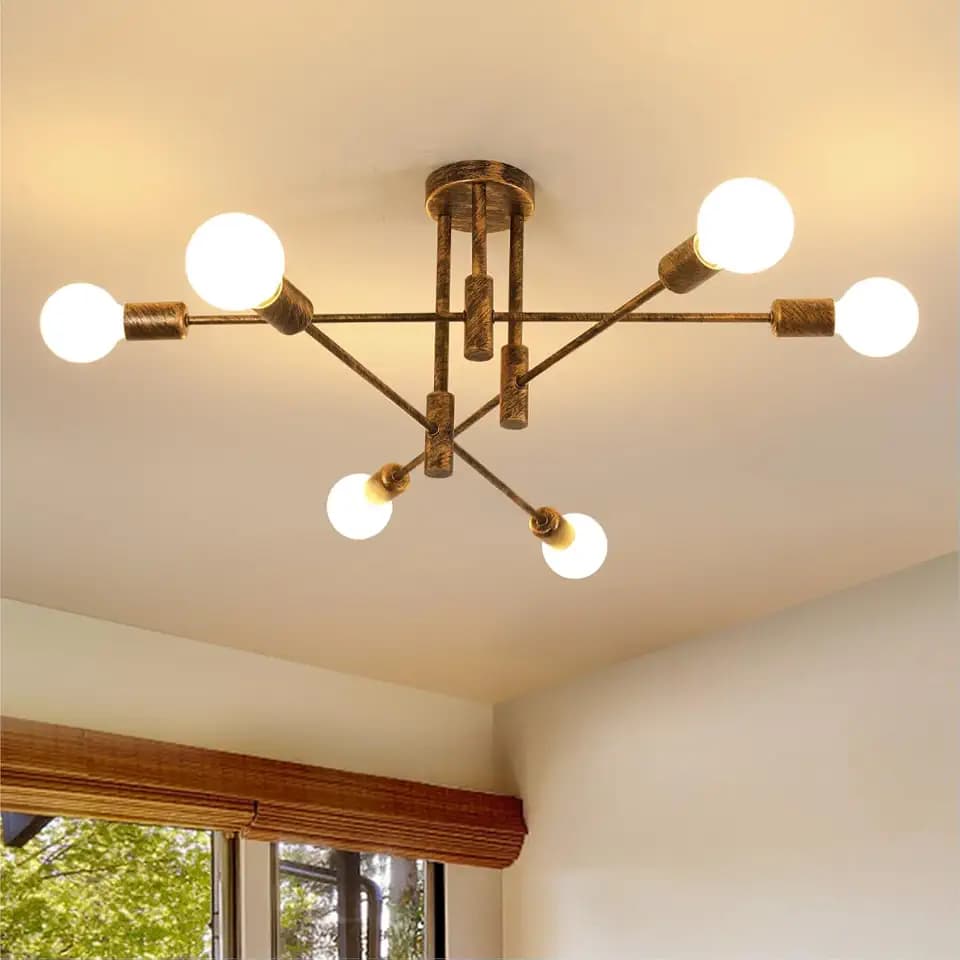 Comely Deckenlamp E27 6 Flammig, Industrielle Kronleuchter Bronze, 72CM | 180° Einstellbarer Winkel, Kreative DIY Kronleuchter für Wohnzimmer Schlafzimmer Esszimmer Flur Bar