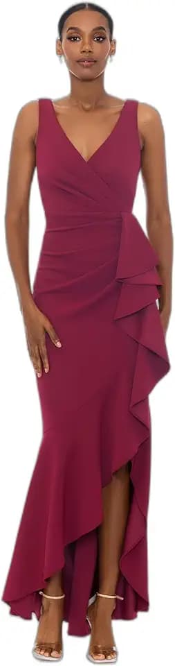 Betsy & Adam Women's Xscape Women's Halter Mock Neck Ruffle Knee Length Dress