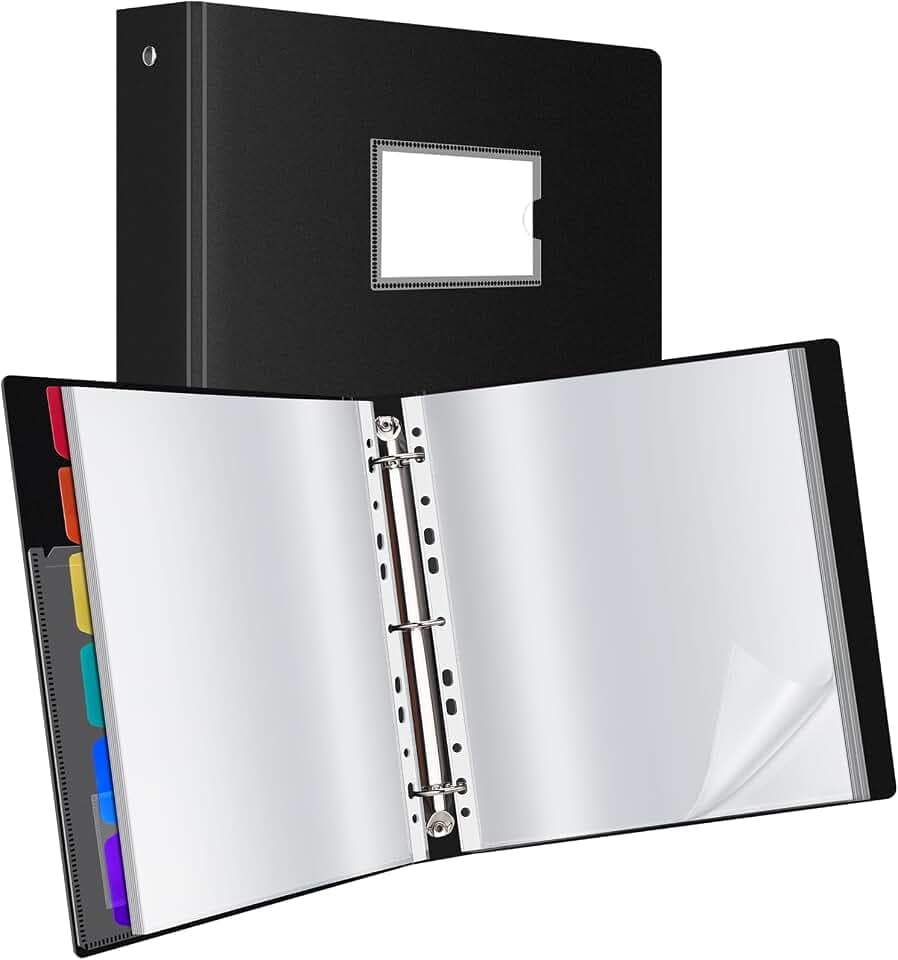 Uquelic 50-Pocket Binder with Plastic Sleeves for Letter/A4 Size