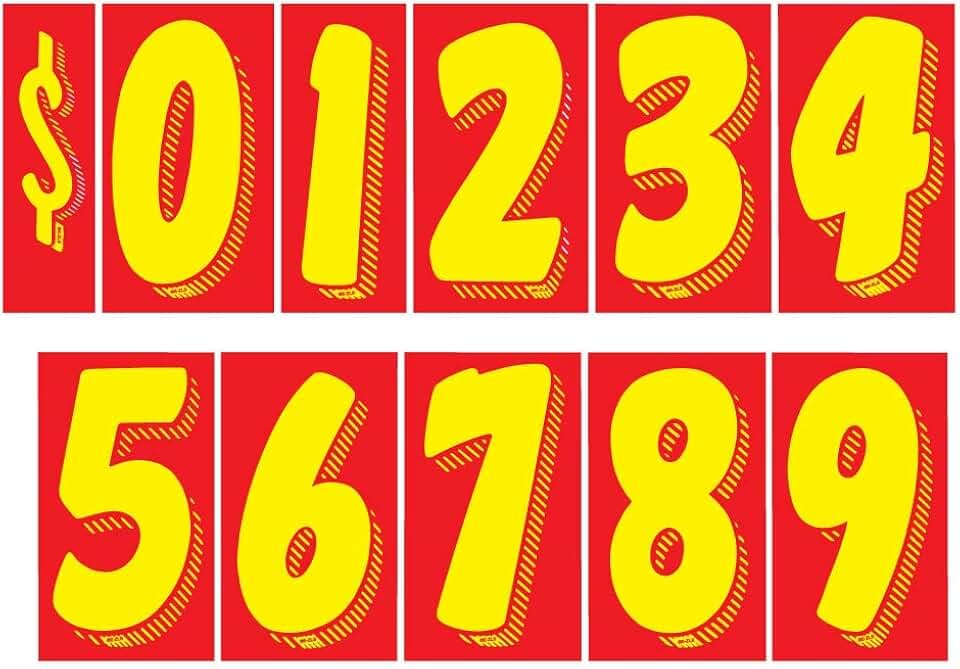 EZ Line Vinyl Decals for Cars Red and Yellow Large Number Stickers 11 Dozen Windshield Numbers Pro Pack Dealer Supplies EZ136