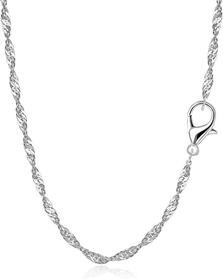 Kette Silber Damen - 18K Weißgold Silber Ketten Halskette ohne Anhänger Dünne Silberkette Damen Schmuck Silver Necklace Women Jewelry Jewellery Geschenke für Freundin Frauen Teenager Mädchen