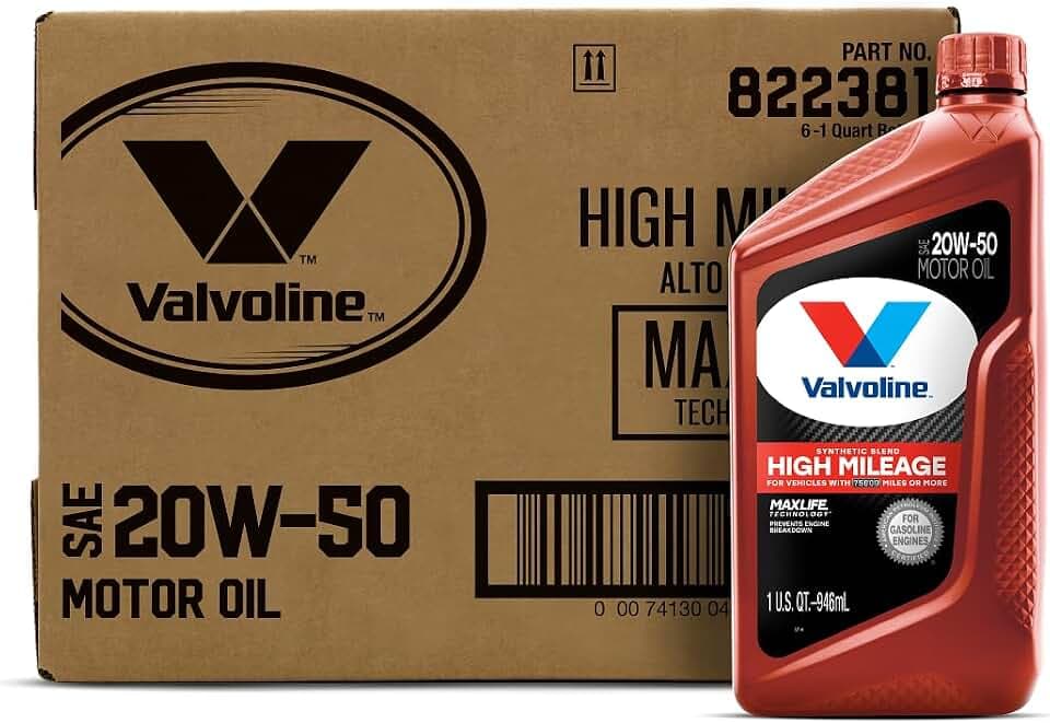 Valvoline High Mileage with MaxLife Technology SAE 20W-50 Synthetic Blend Motor Oil 1 QT, Case of 6