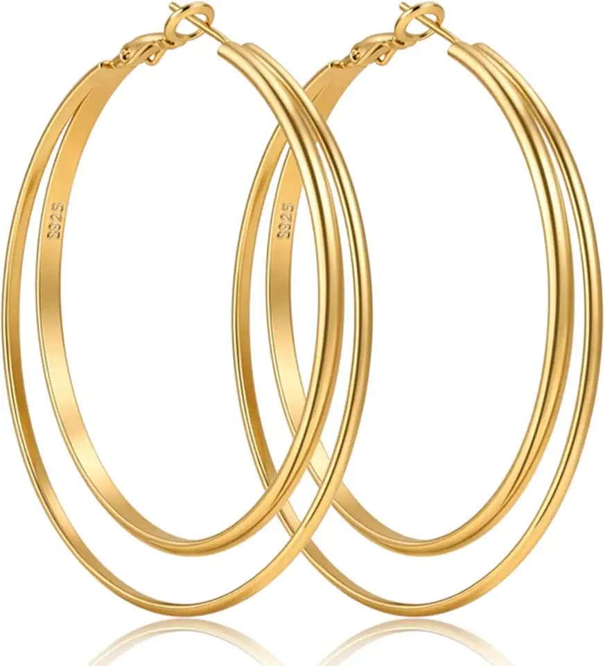 LOUMILEO S925 Sterling Silver Post Double Hoop Earrings Hypoallergenic