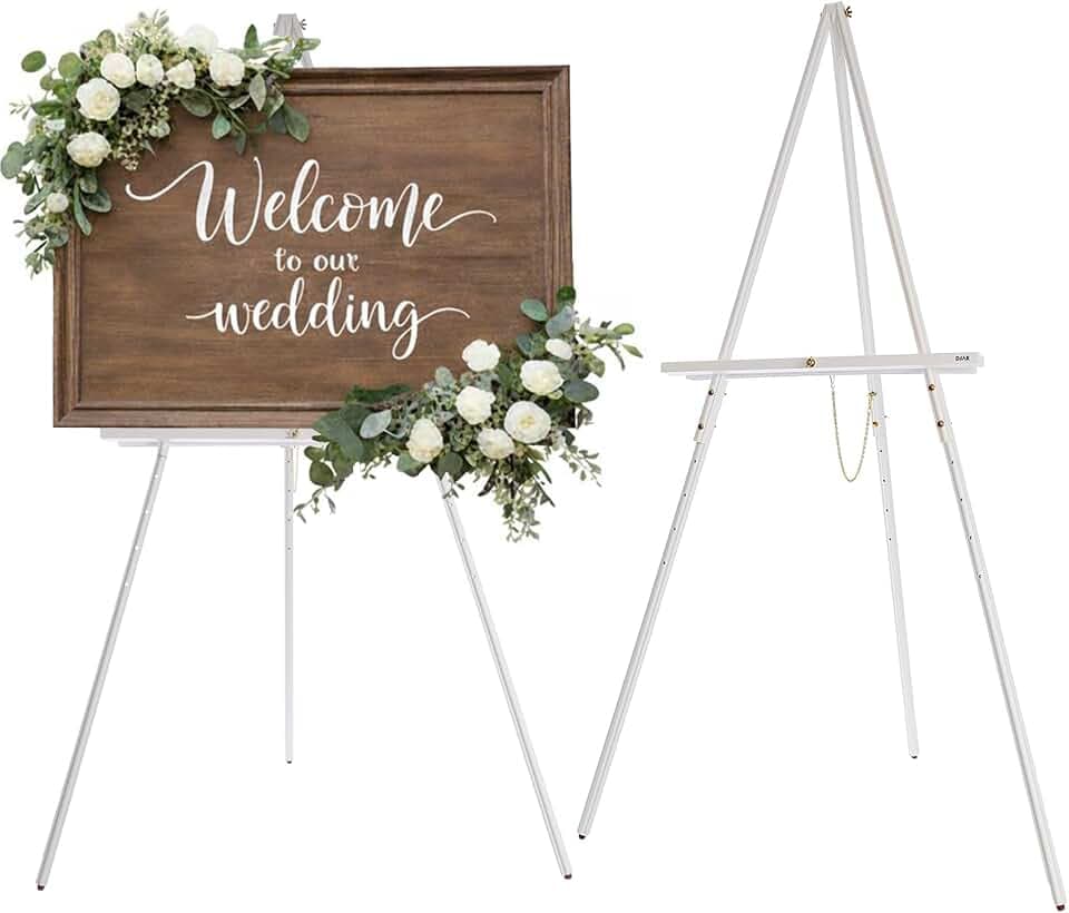 DJAR 160 cm Holzstaffelei für Schilder, Höhenverstellbare 2-in-1 Weiße Präsentationsstaffelei für Hochzeiten, Willkommensschilder, Poster und Bilder