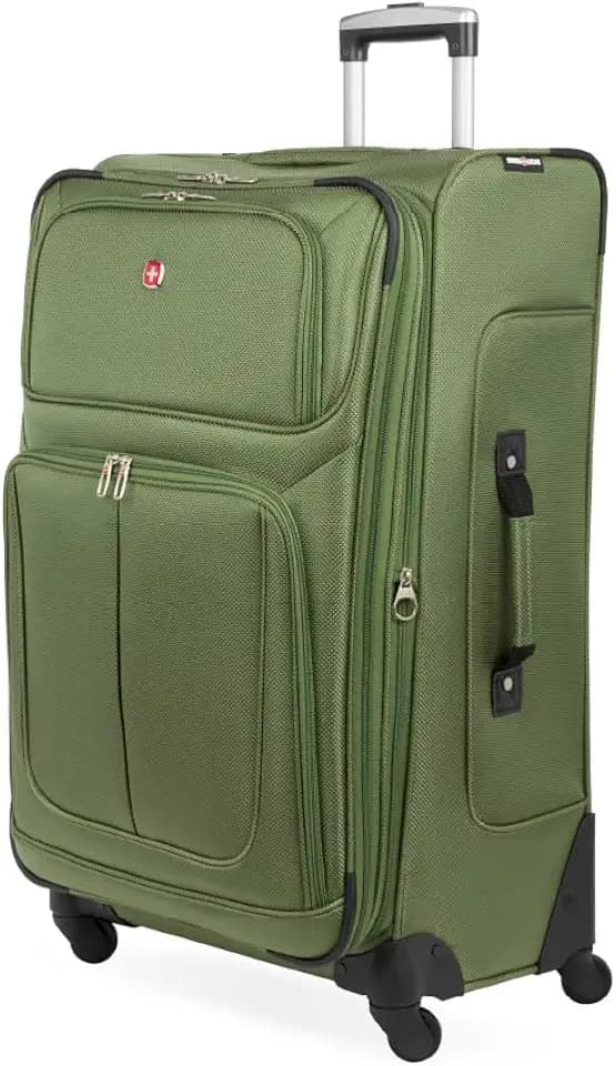 SwissGear Sion Softside Expandable Spinner Luggage Durable Lightweight Travel Suitcase, Evergreen, Checked-Large