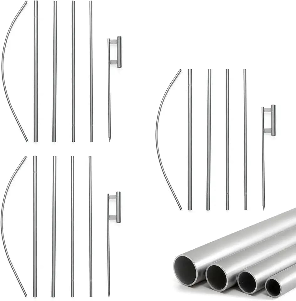 15 ft Swooper Flag Pole Kit 3 Set for Feather Flag, Aluminum Swooper Flutter Flag Hardware with Heavy Duty Rotating Ground Spike for Outdoor Business Advertising Sign Flags Wind Resistant