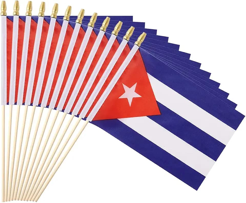 25Pack Small Cuba Flag Handheld Mini Cuban Flag on Stick 5x8 Inch