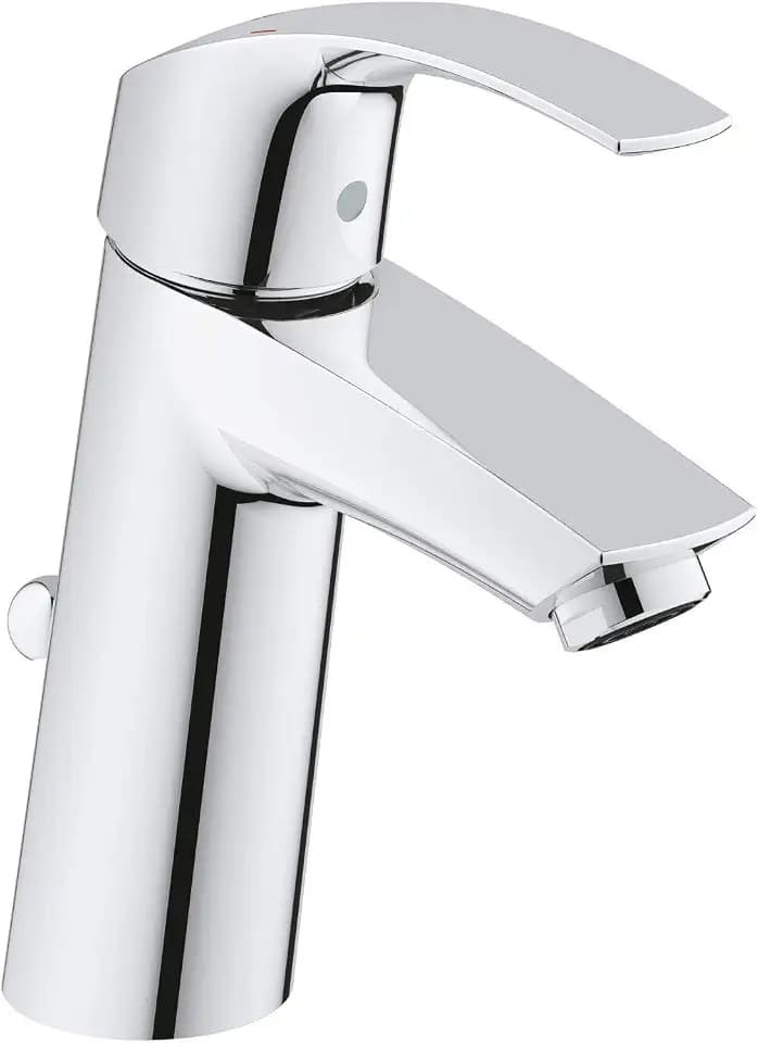 GROHE Eurosmart, Waschtischarmatur, wassersparend (Wasserhahn für das Bad, Badarmatur mit Zugstangen-Ablauf, 17cm hoch, einfache Installation am Waschbecken), chrom, 23322001