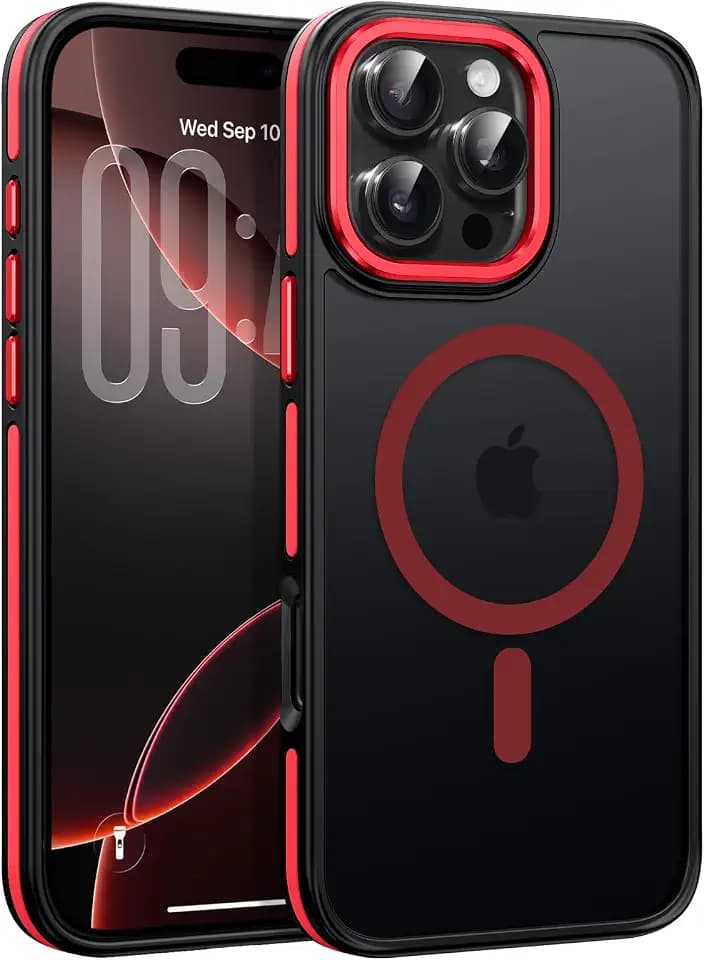 BENTOBEN Magnetic for iPhone 16 Pro Max Case 2024 [Compatible with Magsafe] [Military-Grade Protection] Matte Women Men Anti-Slip Shockproof Bumper Phone Cases Cover for 16 Pro Max 6.9", Red/Black