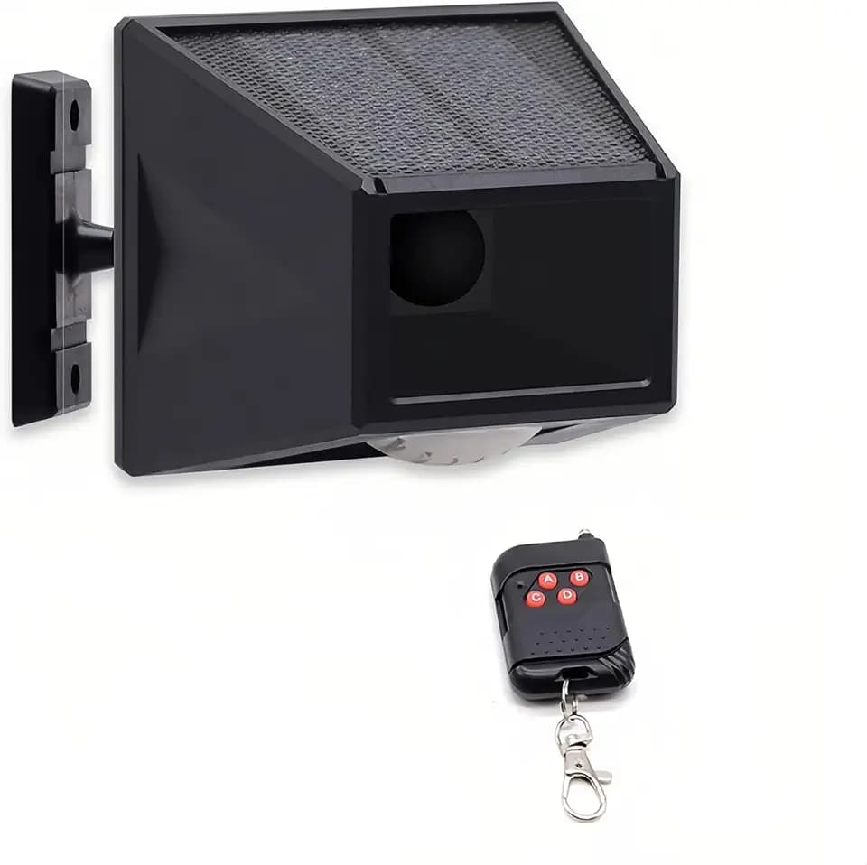 Lancoon Solar Alarm Bewegungsmelder-Detektor im Freien frei drehbar IP65 wasserdichte 129db Laute Sirene Lampe Strobe Licht mit Fernbedienung für Obstgarten Farm Scheune