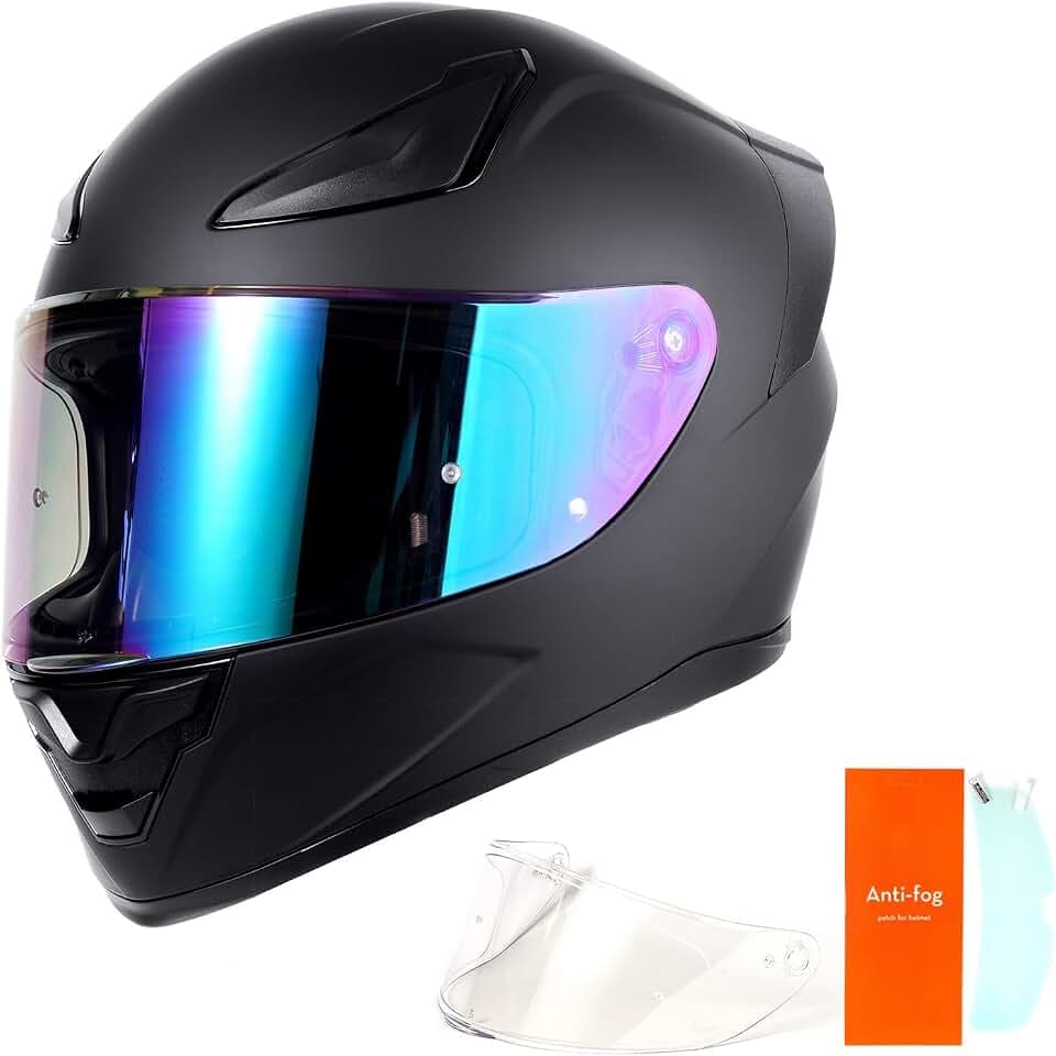 OTS Dual Visor Full Face DOT Motorcycle Helmet, Unisex, Matte Black L