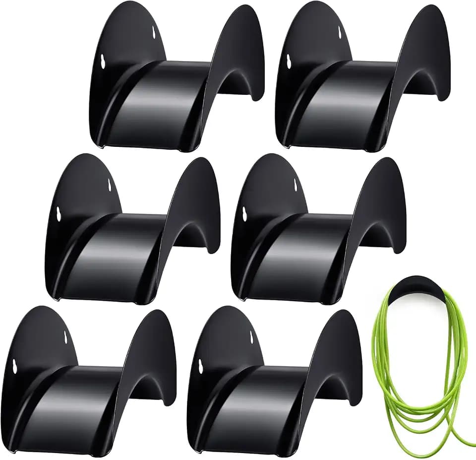 Thyle 6 Pcs Heavy Duty Wall Mount Garden Hose Holder, Metal Water Hose Rack with Screws Black Rustproof Storage Organizer for Outside Yard Lawn Garage