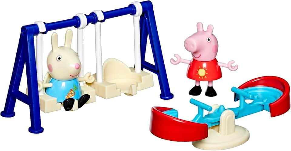 Peppa Pig Peppa auf dem Spielplatz Spielzeug Set mit 2 Figuren und lustigem Zubehör wie Schaukel und Wippe, interaktive Spielzeug für Kinder ab 3 Jahren, Puppen als Geschenk