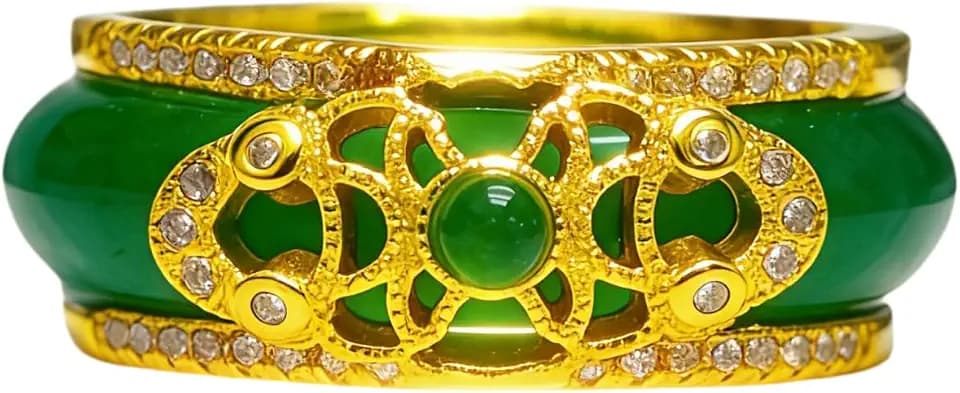Jade Ring For Women, Gold Exquisite Chinese Style Timeless Elegance Stackable Non Tarnish Thumb Promise Engagement Unique Wedding Jewelry Dainty Gift
