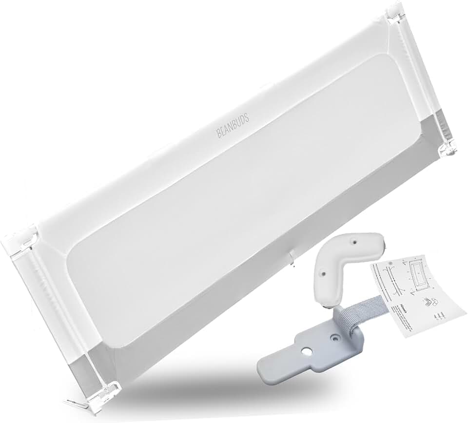 BEANBUDS® Bettgitter Rausfallschutz 180cm [1 Seite] - Bettschutzgitter Lattenrost & Boxspringbett - Baby Gitterschutz Elternbett & Kinderbett - inkl. extra Gurt zur Befestigung - Fallschutz Bett, Grau
