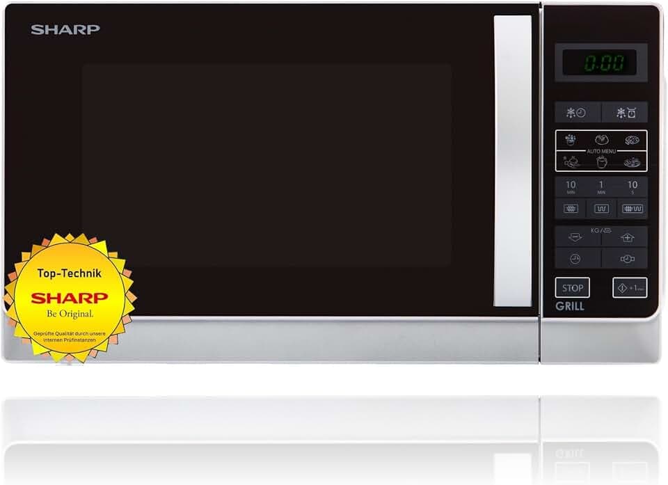 Sharp R642INW Mikrowelle / 2-in-1 Grill-Kompakt-Mikrowellengerät/Tageszeitanzeige/Kindersicherung