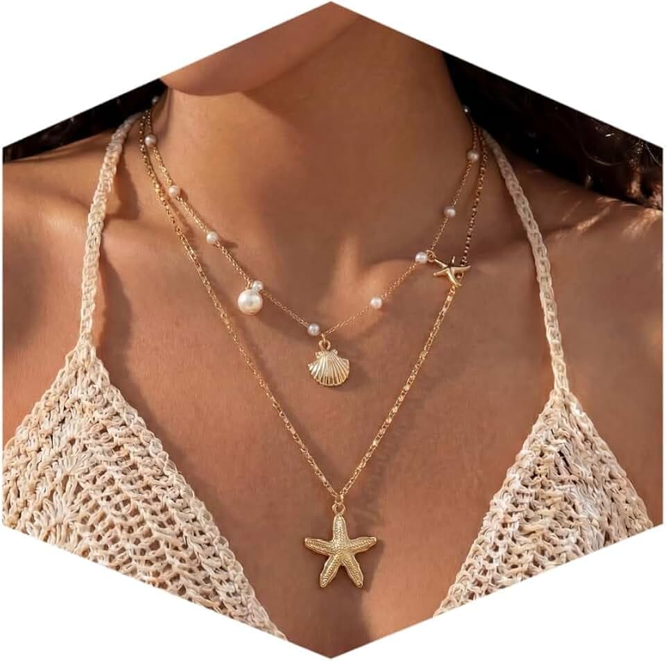 Nackiy Shell Starfish Necklace for Women, Boho Beach Vacation Jewelry Gift