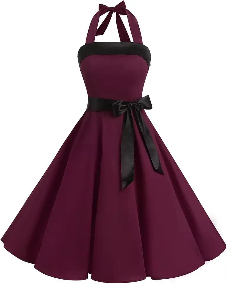 Womens Halter 1950s Dress Tea Party Swing Cocktail Dresses