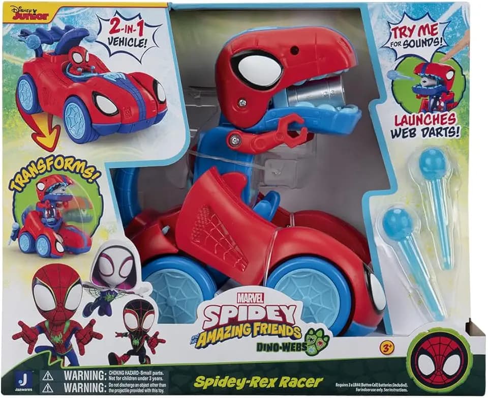 Marvel Spidey und Seine Super-Freunde SNF0350 - Spidey-Rex Racer – 20 cm großes Fahrzeug mit Geräuschen – Verwandlung vom Fahrzeug in einen Dinosaurier