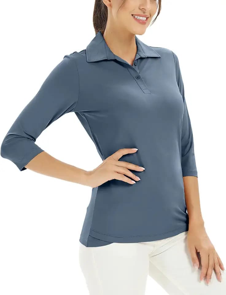 MOHEEN Women's Polo Shirt UPF 50+ Quick Dry Moisture Wicking 3/4 Sleeve Golf Sun Shirts Athletic Casual Work S-2XL