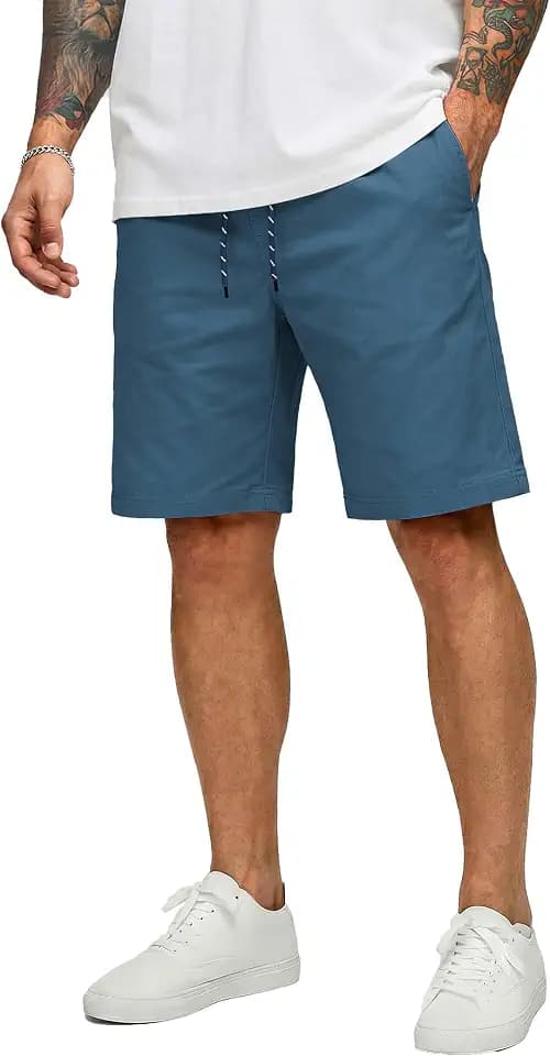 COOFANDY Mens Casual Shorts Cotton Drawstring 9 inch Chino Stretch Shorts