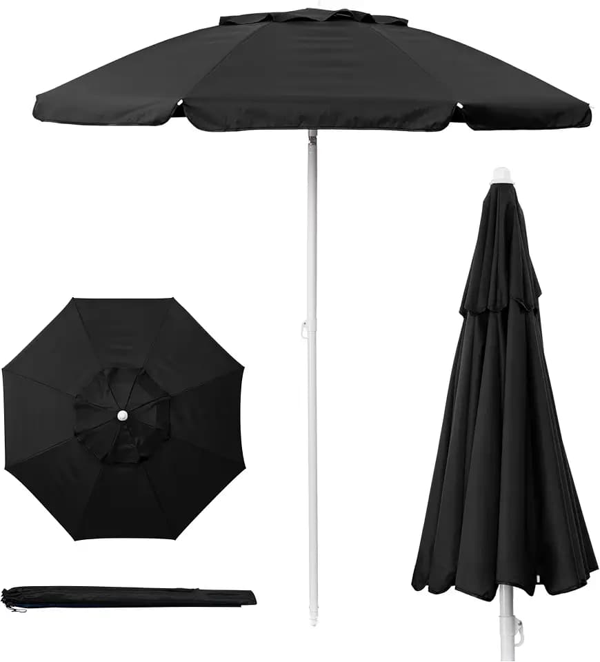 PICNIC TIME 5.5 Ft Portable Beach Umbrella, Lightweight UV Protection Sunshade with Tilt Pole & Carry Bag, Outdoor Canopy Umbrella for Beach, Sand, Pool, Patio, Camping, Travel, or Backyard Shade, (Black)