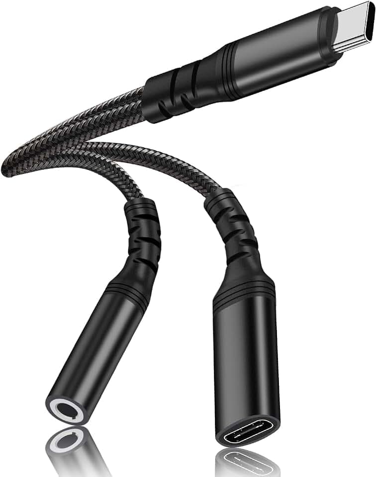 2 in 1 USB C Headphone Adapter with PD 60W Charging Dongle, Compatible with Galaxy S23 Ultra/S23/S22/S22+/S21/S20FE/A53/Note 10+, Google Pixel 7/6Pro/5/4XL/3