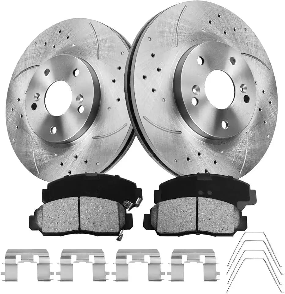 Front Brake Kit Compatible With 2003-2012 Honda Accord(03-07 3.0L 11.81in 300mm Rotors ONLY), 1999-2008 Acura TL, Automotive Brake Kit Drilled And Slotted Discs 31275 D1506-7656 Brake Pads