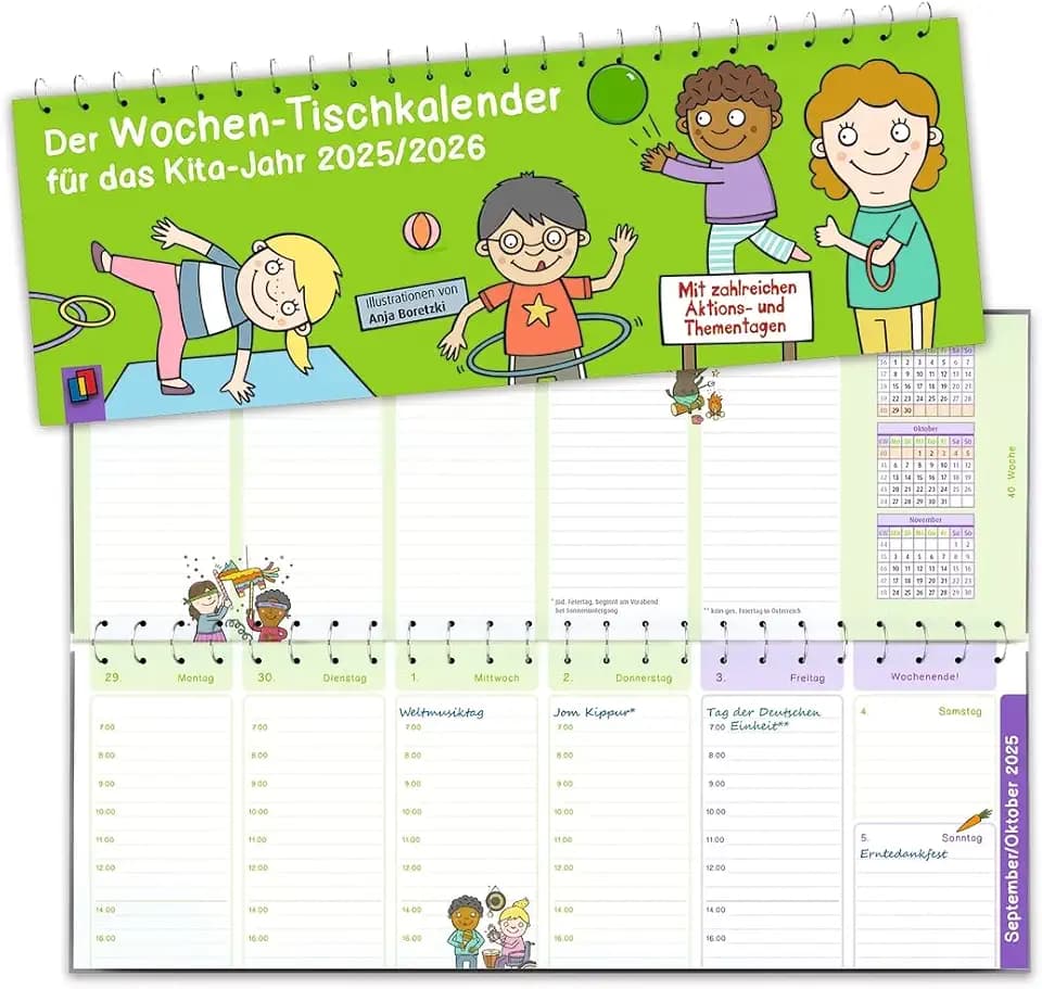 Der Wochen-Tischkalender für das Kita-Jahr 2025/2026: Mit zahlreichen Aktions- und Thementagen