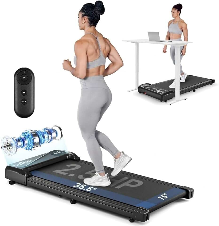THERUN Walking Pad, Portable Under Desk Walking Treadmill with 265 lbs Weight Capacity Remote Control LED Display 2.5HP Mini Treadmill for Home/Office