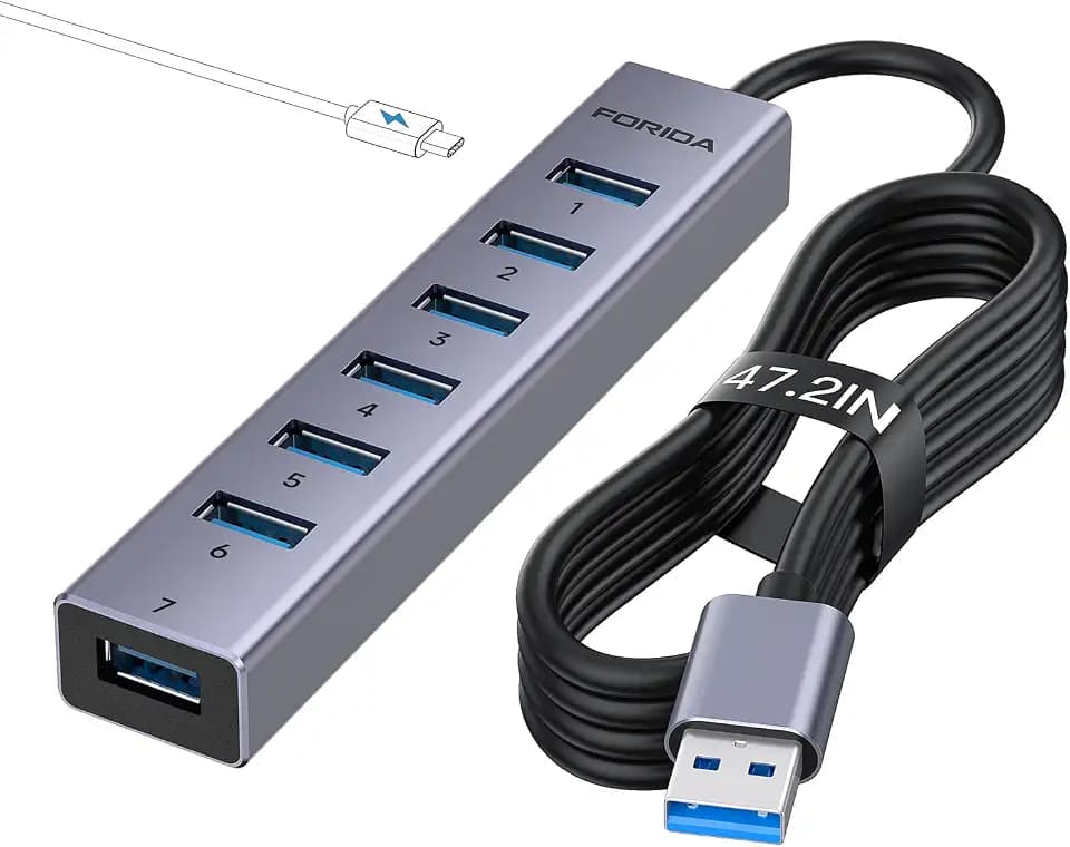 FORIDA 8-Port USB Hub3.0 120cm Langes Kabel, Multiport USB Verteiler Laptop