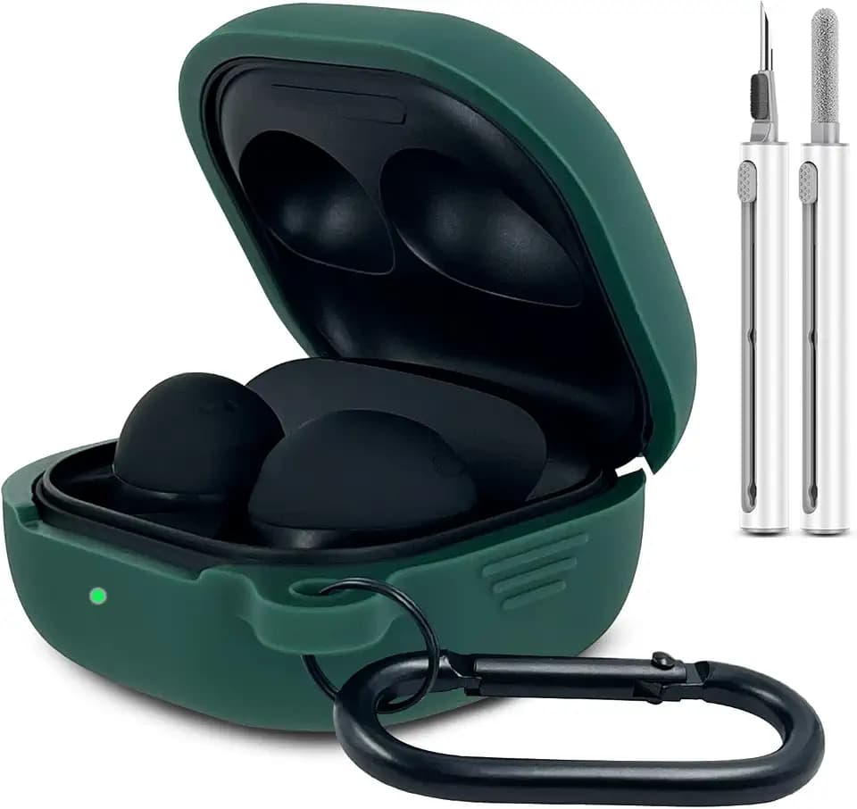 Silicone Case for Samsung Galaxy Buds FE, 2 Pro, 2, Pro, Live with Cleaner Kit (Midnight Green)