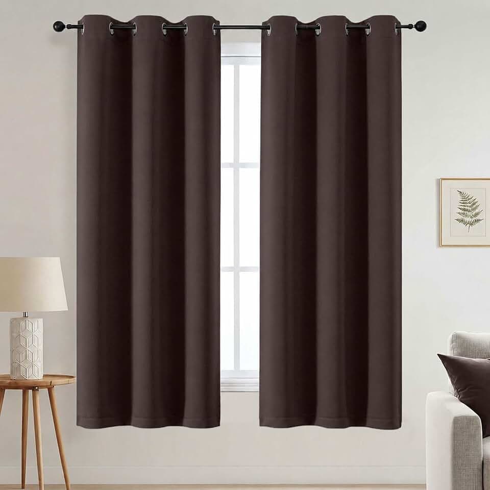 100% Blackout Curtains for Bedroom - Solid Thick Soft Fabric Thermal Insulated Grommet Chocolate Curtains for Living Room Dining Room, 2 Panels, 2x40Wx63L Inches